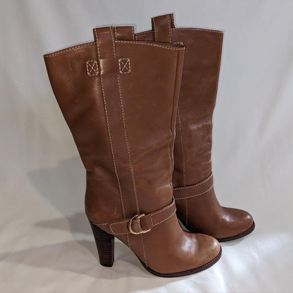 Lauren Ralph Lauren Shoes - Lauren Ralph Lauren Heeled Tan Leather Boots with Buckle Size 7